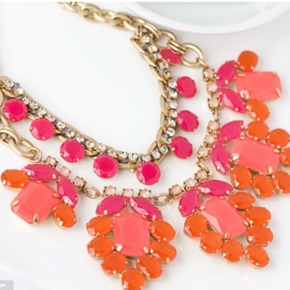 Stella & Dot | Spring Awakening Hot Pink & Vibrant Orange Statement Neck… - Picture 3 of 12